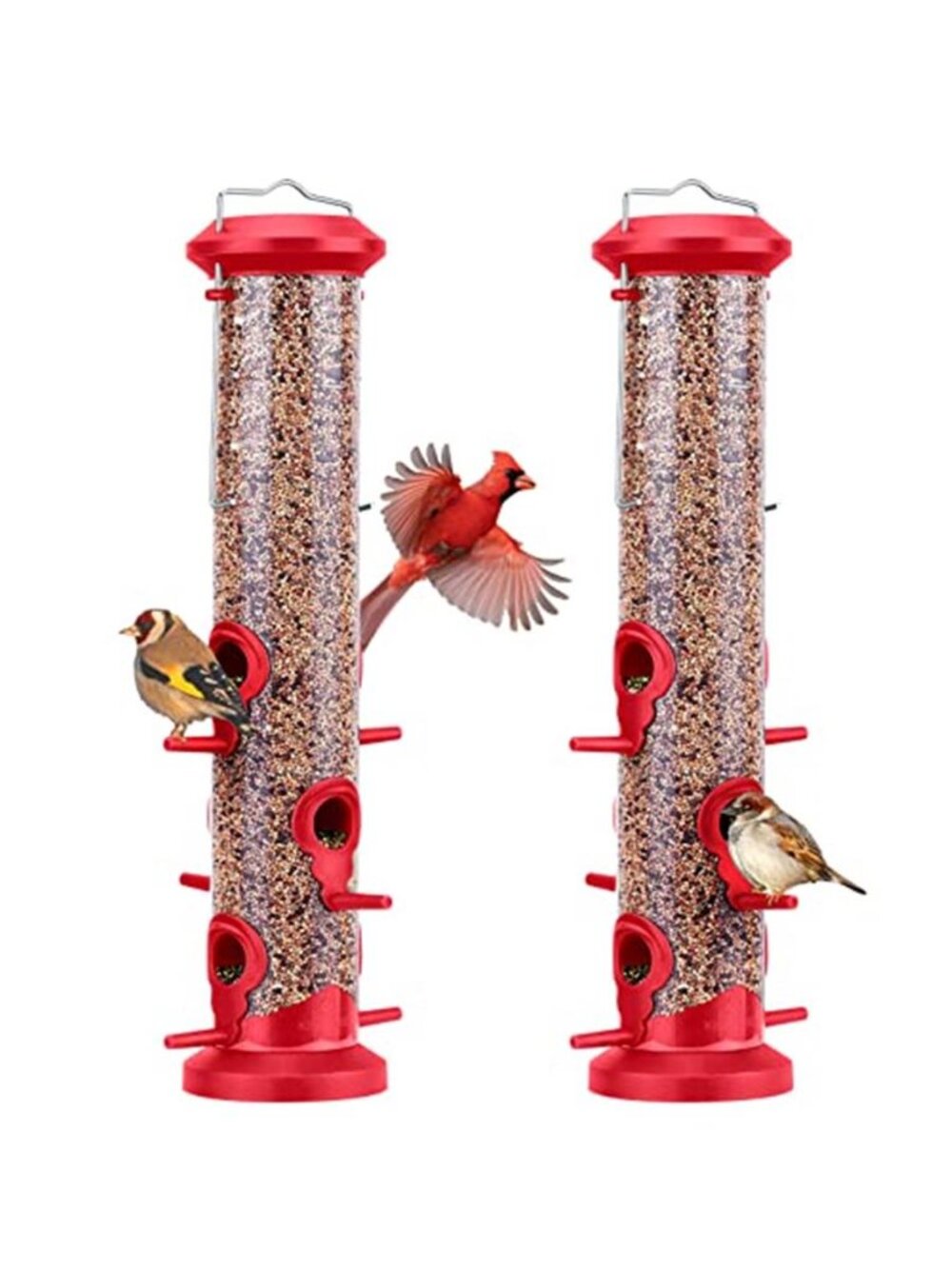 New 2 Pack Tube Bird Feeders for Outdoors Hanging, Premium Hard Plastic